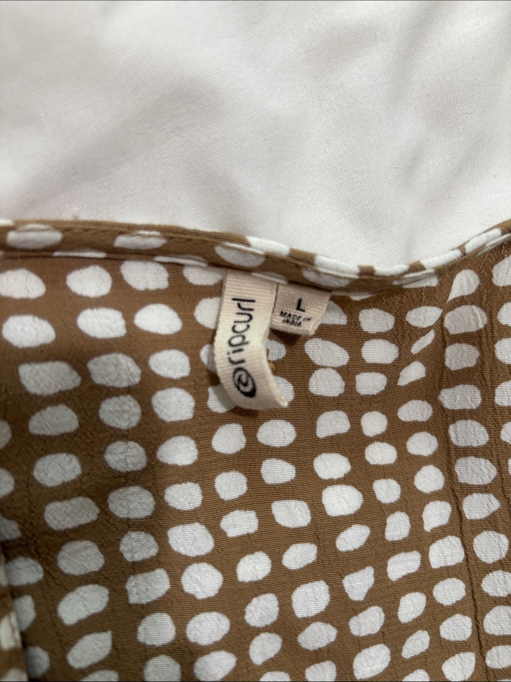 Rip Curl Tan and White Polka Dot Button-Front Dress - Picture 3 of 7